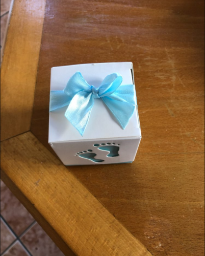 10 boites à  dragées bleues, motif empreinte photo review